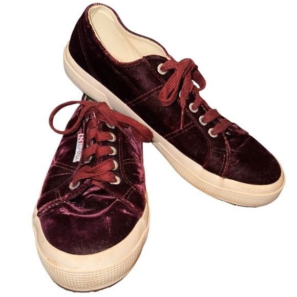 SUPERGA 2750 Velvet Sneakers in Bordeaux Shoes Size 9 - Picture 4 of 16